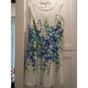 Studio One Sleeveless Spring Floral Dress Midi W/ Lace & Lined Size 16  NWT